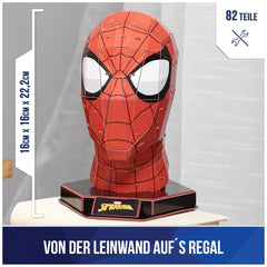4D Build Marvel Spider-Man 3D Puzzle Model Kit features a glossy red and black Spider-Man head on a contrasting black base.