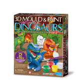 4M 3D Mould & Paint Dinosaurs kit in cardboard packaging with colorful printed text and a clear plastic window.