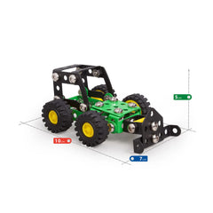 Green and black snow puller model from Alexander Maly Constructor set with yellow wheels, measuring 10x7x5 cm.