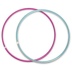 Two Androni Hula Hoops, one pink and one blue, overlapping on a white background.