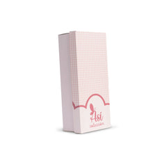 Tall rectangular box with pink checkered pattern and Asi colección logo, angled to the side.