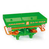 Bruder Amazone centrifugal fertilizer broadcaster toy, green and orange, 1:16 scale.