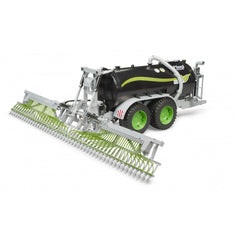 Bruder Fliegl Barrel Trailer Jumbo with green accents, black tank, and functional wheels on a white background.