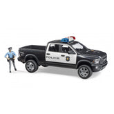 Black and white police pick-up truck with police officer figurine, featuring realistic light and sound bar.