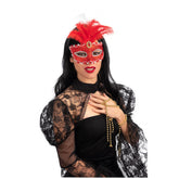 Carnival Toys - Maschera Mezza Faccia in Damascato Rosso con Piume per Divertimento Creativo nel Travestimento - Professioni Immaginarie e Gioco di Ruolo