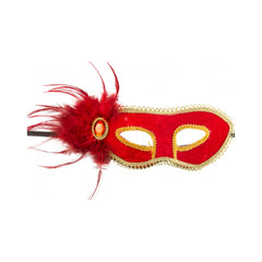 Carnival Toys - Maschera di Velluto Rosso con Piume e Gemma per Gioco Immaginativo - Professioni e Ruoli da Interpretare