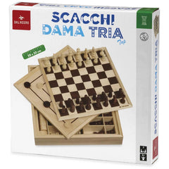 Dal Negro - Tria Chess And Checkers Top Wooden Board Games Set