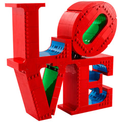 Colorful LEGO® Art LOVE construction set featuring large red letters 'L', 'O', 'V', 'E' with blue and green accents, arranged playfully.