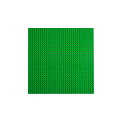Bright green LEGO Classic Baseplate measuring 9.5 inches square, featuring a sturdy surface with 1,024 aligned studs for endless creative building.