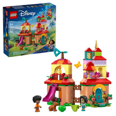 LEGO® Disney Encanto Mini House set featuring colorful building elements, a slide, and characters Mirabel and Antonio with a capybara.