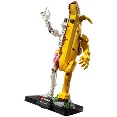 LEGO Fortnite Peely Bone figure stands over 14 inches tall, featuring a banana-skeleton design with articulated arms and playful expressions.