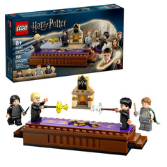 LEGO Harry Potter Hogwarts Castle: Dueling Club set featuring minifigures dueling on a buildable platform with magical accessories.