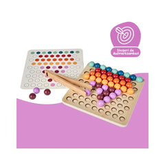 Montessori by Eichhorn - Sorting Beads Educational Set for Kids Ages 4 Years+ - 100-Piece FSC-Certified Wooden Pegboard Pattern-Matching Game with Tweezers and 8 Design Cards