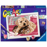 Ravensburger - Creart Cucciolo di Cane e Gatto sul Cuscino - Pittura per Numeri - Arti e Mestieri