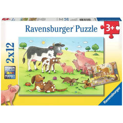 Ravensburger - Famiglie di Animali Felici - 2x12 Pezzi - Puzzle