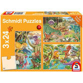 SCHMIDT SPIELE - Divertimento con i Dinosauri 3x24 Pz Puzzle per Bambini - Puzzle