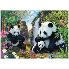 SCHMIDT SPIELE - Famiglia Panda alla Cascata 500 Pezzi Puzzle per Adulti - Puzzle