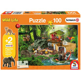 Schmidt Spiele - Schleich Crocodile Research Station 100 Pcs and 2 Figures - Puzzles