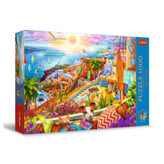Trefl - 1000 Piece Puzzle - Premium Plus - Tea Time Visit Santorini - Puzzles Age +14 - TRF10842
