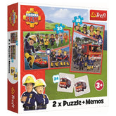 Trefl - 2 Puzzles in 1 + Memos - Fireman Sam's Squad - Puzzle & Card Game Age +3 - TRF93334