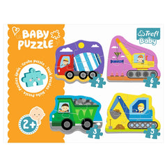 Trefl - 4 Puzzles in 1 Shaped - Baby Classic Construction Vehicles - Puzzles Age +2 - TRF36072