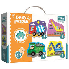 Trefl - 4 Puzzles in 1 Shaped - Baby Classic Construction Vehicles - Puzzles Age +2 - TRF36072