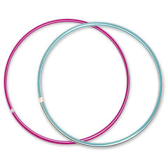 Two Androni Hula Hoops, one pink and one blue, overlapping on a white background.