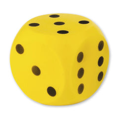Yellow soft sponge die with black dots, designed for children's beach play, measures 16×16 mm.