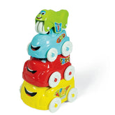 Baby Clementoni Fun Vehicles Sorting & Stacking Toys features colorful plastic cars with smiling faces stacked together, topp
