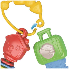 Multi Activity Keys toy features a red house with a door and window, connected by a yellow link to green and yellow component
