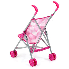 BAYER DESIGN Buggy-Doll's-Stroller features a light pink seat with white circles, a silver metallic frame, and pink wheels.