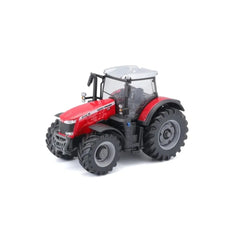 BBURAGO motorized die-cast metal farm tractor with red paint, black tires, and clear plastic window, featuring detailed compo