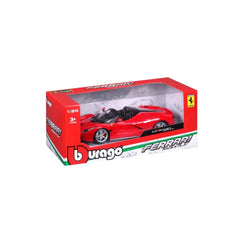 BBurago Ferrari Race Play La Ferrari Aperta 1:24 toy car in red packaging with black wheels and yellow logo.