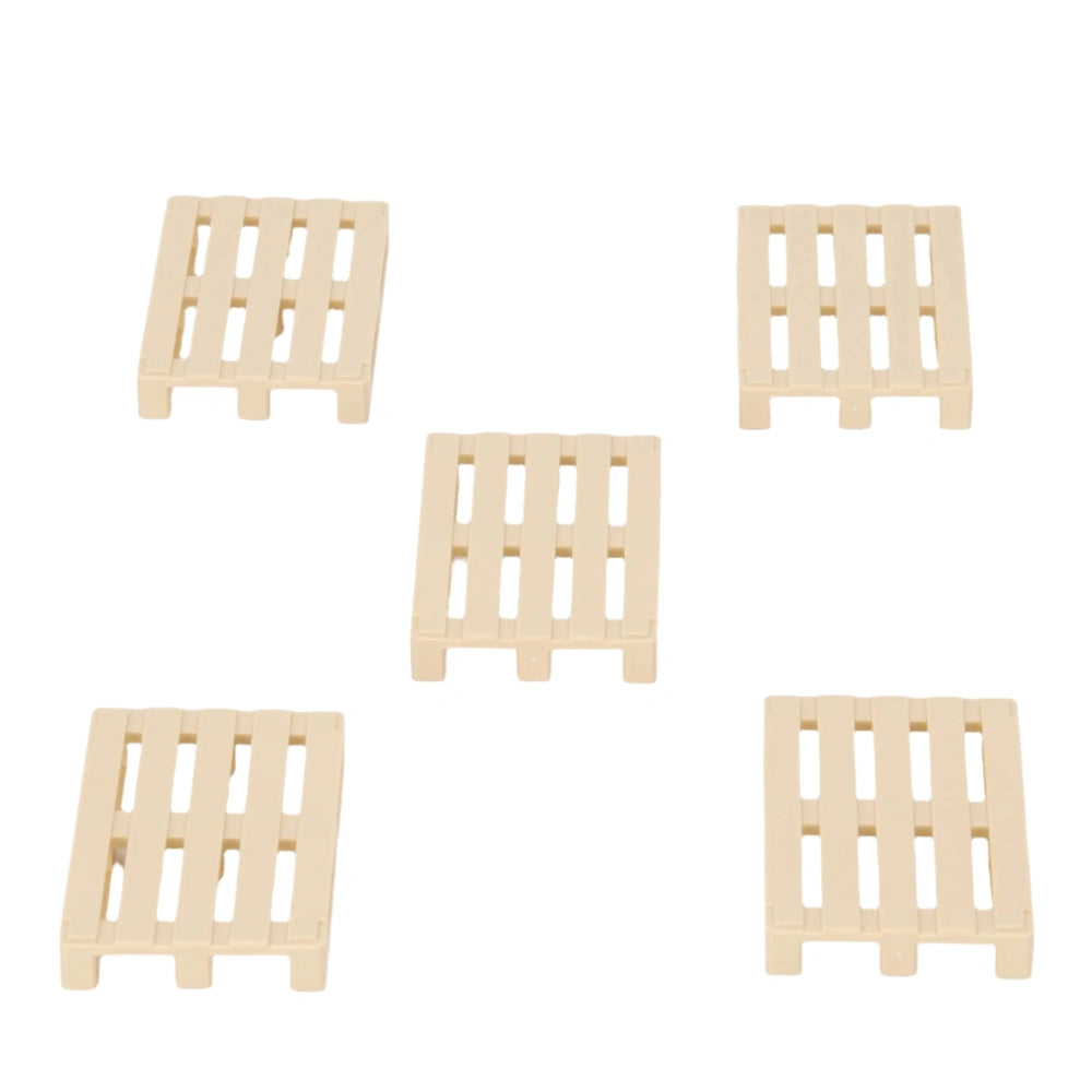 Five beige miniature Euro pallets arranged in a circular pattern on a white background.