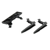 Black carrier plate with two detachable pallet forks for toy vehicles.