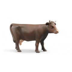 Brown cow figurine with head facing right, realistic design, crafted for imaginative play, by Bruder.