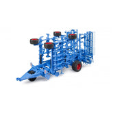 Blue Bruder LEMKEN Cultivator Koralin 9 model with red wheels, showcasing detailed farming equipment design for educational play.