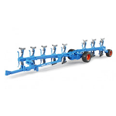 Blue Bruder Lemken Vari-Titan plough model with six reversible blades and red wheels on white background.