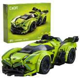 CaDA Chrono Blade Car C55056W construction set in green and black plastic with 157 pieces and a cardboard box.