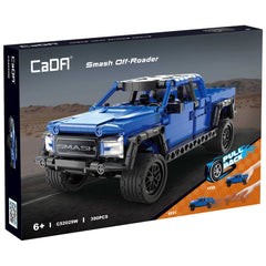 CaDA Smash Off-Roader Pickup construction set in blue and black packaging with orange background and detailed truck features.