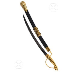 Black and gold sword with scabbard featuring gold decorations and two blades, perfect for pretend professions and role playin