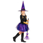 Carnival Toys - Enchanting Witch Purple Set For Girls With Skirt Hat And Broom - Pretend Professions And Role Playing