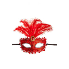 Carnival Toys - Maschera Mezza Faccia in Damascato Rosso con Piume per Divertimento Creativo nel Travestimento - Professioni Immaginarie e Gioco di Ruolo