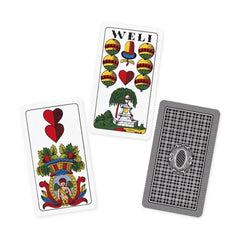 Dal Negro Salzburger Card Pro features a red cardboard case with colorful printed designs and a heart symbol, housing 40 card