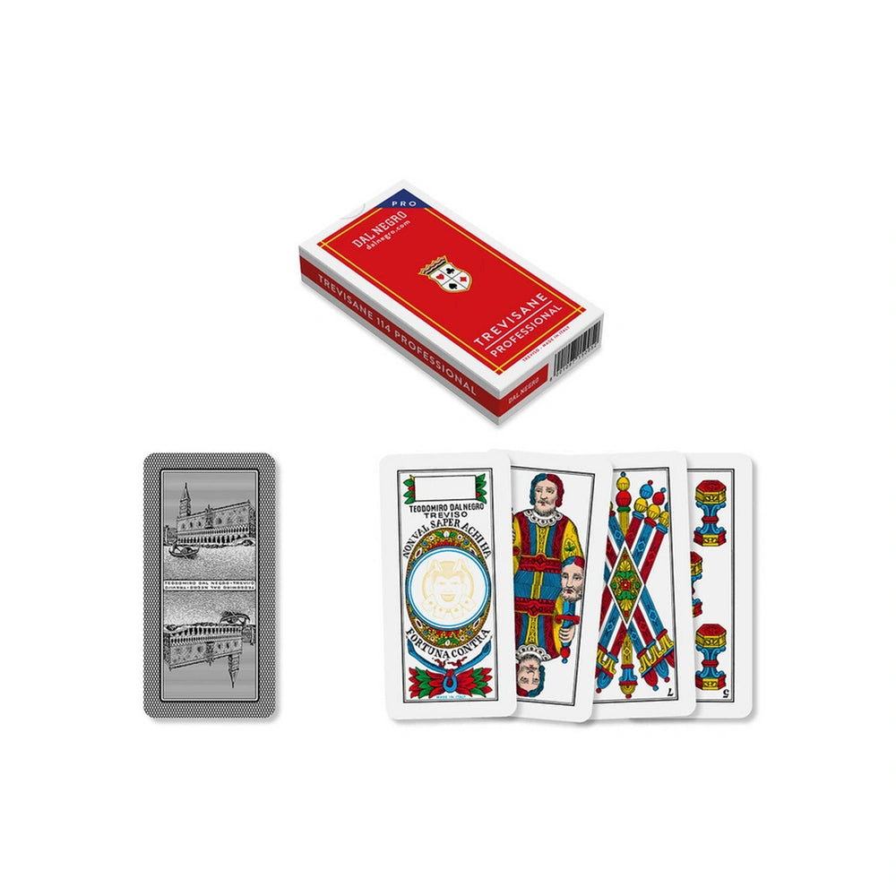 Dal Negro Trevisane Pro cards in a red matte cardboard case with white and gold text, featuring various card designs inside.