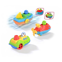 Dickie - Abc Ocen Team Bath Toys featuring a colorful plastic boat with blue, green, and red characters inside.