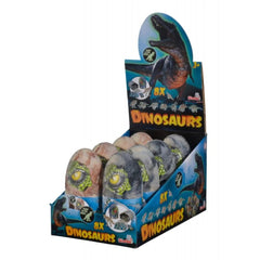 Dinosaur Egg Figure packaging features a vibrant dinosaur head design with bold DINOSAURS text and a clear window to view t