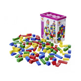 Eichhorn Wooden Colored Blocks set of 100 pieces in various shapes and bright colors, perfect for sorting and stacking play.