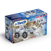 Eitech bulldozer construction set packaging features a glossy blue box with white and yellow printed text and a clear plastic