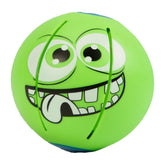 Goliath Wahu Kamuolys Phlat Ball Mini Monsters is a green round toy with white teeth, eyes, and a green strap.